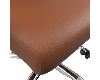 LeisureMod Evander Mid-Century Modern Swivel Office Chair in Faux Leather with Adjustable Height - Dark Brown