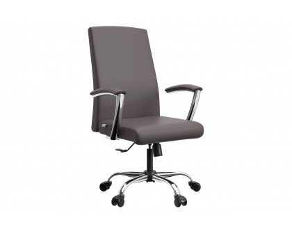 LeisureMod Evander Mid-Century Modern Swivel Office Chair in Faux Leather with Adjustable Height