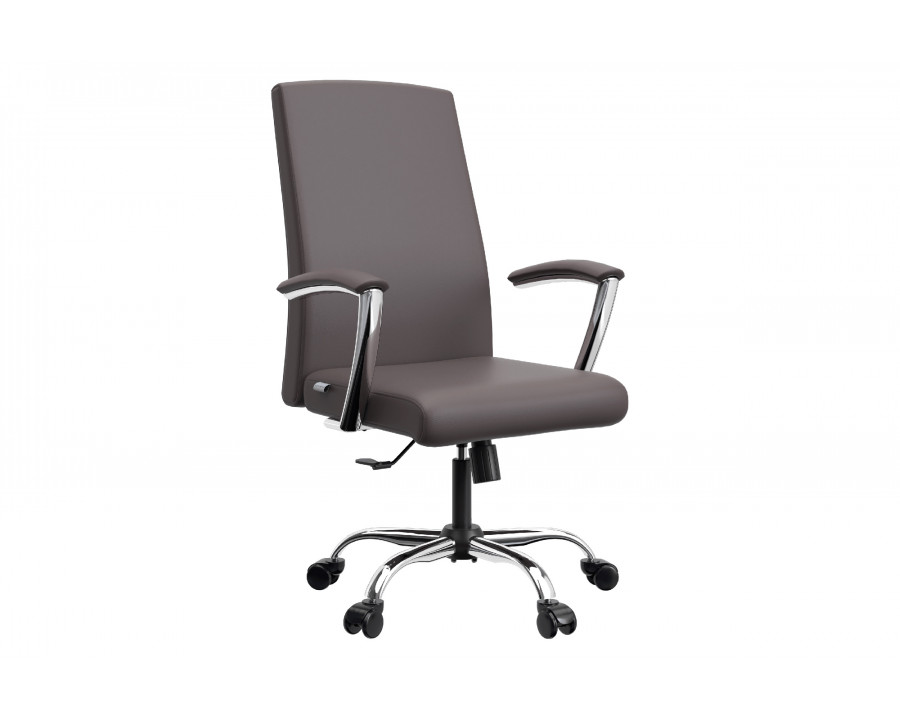 LeisureMod Evander Mid-Century Modern Swivel Office Chair in Faux Leather with Adjustable Height - Gray