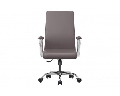 LeisureMod Evander Mid-Century Modern Swivel Office Chair in Faux Leather with Adjustable Height - Gray