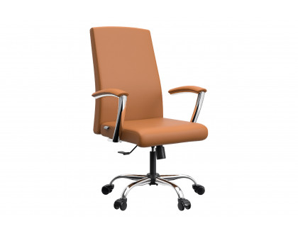 LeisureMod Evander Mid-Century Modern Swivel Office Chair in Faux Leather with Adjustable Height