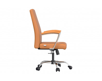 LeisureMod Evander Mid-Century Modern Swivel Office Chair in Faux Leather with Adjustable Height - Acorn Brown