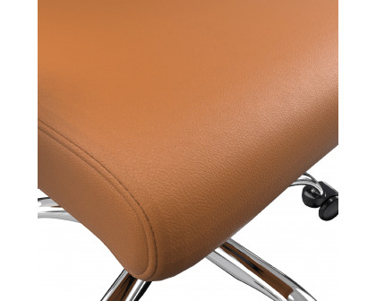 LeisureMod Evander Mid-Century Modern Swivel Office Chair in Faux Leather with Adjustable Height - Acorn Brown