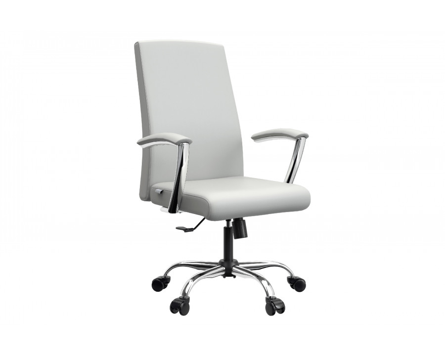 LeisureMod Evander Mid-Century Modern Swivel Office Chair in Faux Leather with Adjustable Height