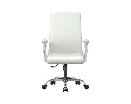 LeisureMod Evander Mid-Century Modern Swivel Office Chair in Faux Leather with Adjustable Height - White