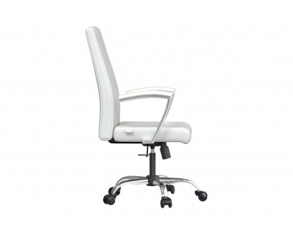 LeisureMod Evander Mid-Century Modern Swivel Office Chair in Faux Leather with Adjustable Height - White