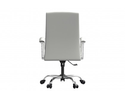 LeisureMod Evander Mid-Century Modern Swivel Office Chair in Faux Leather with Adjustable Height - White