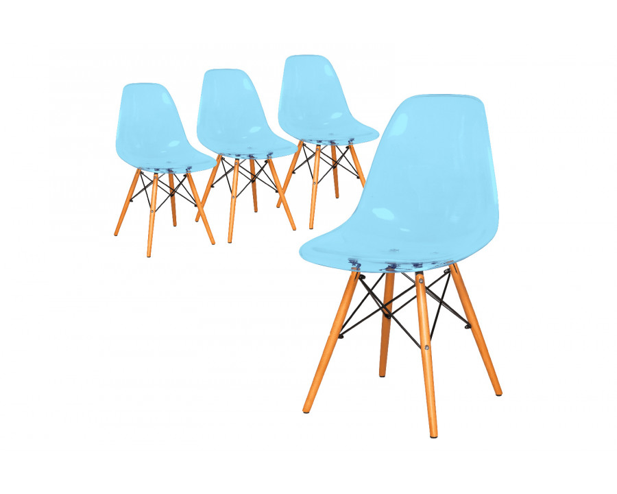 LeisureMod Dover Molded Side Chair (Set Of 4) - Transparent Blue