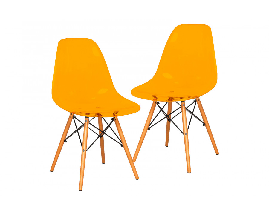 LeisureMod Dover Molded Side Chair (Set Of 2) - Transparent Orange