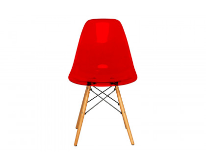 LeisureMod Dover Molded Side Chair - Transparent/Red