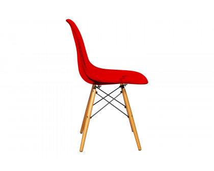 LeisureMod Dover Molded Side Chair - Transparent/Red