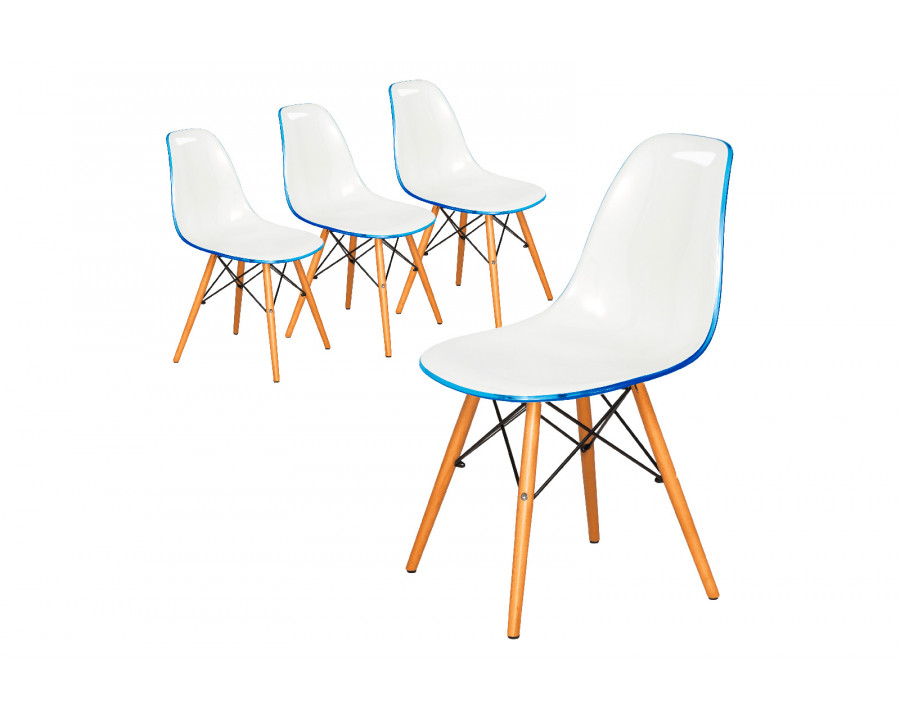 LeisureMod Dover Molded Side Chair (Set Of 4) - White Blue