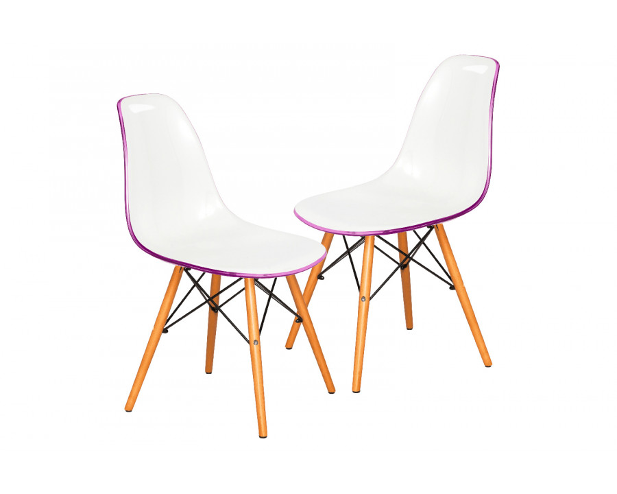 LeisureMod Dover Molded Side Chair (Set Of 2) - White Purple