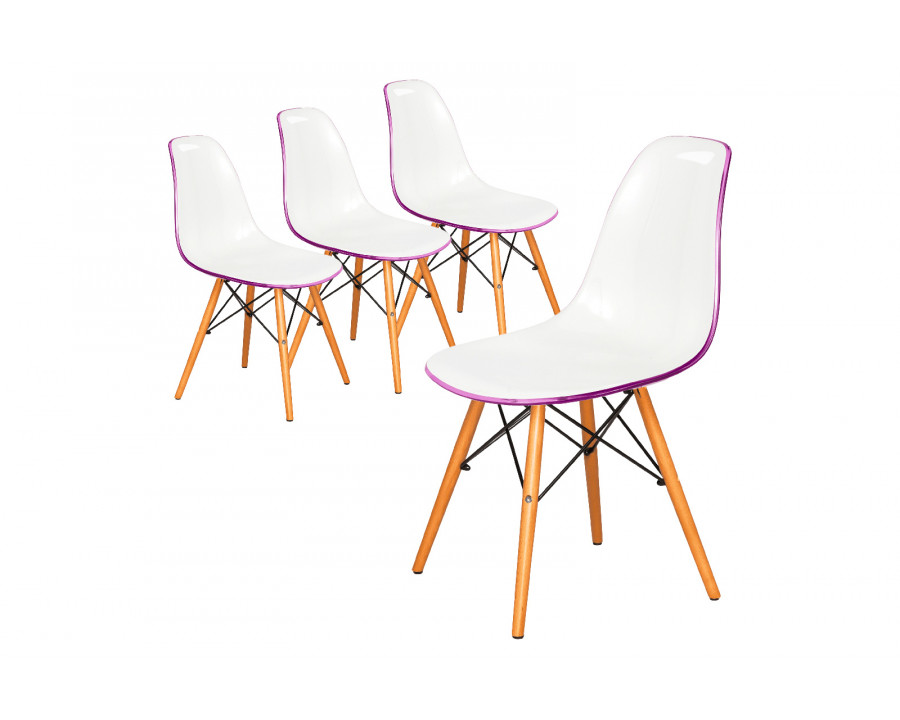 LeisureMod Dover Molded Side Chair (Set Of 4) - White Purple