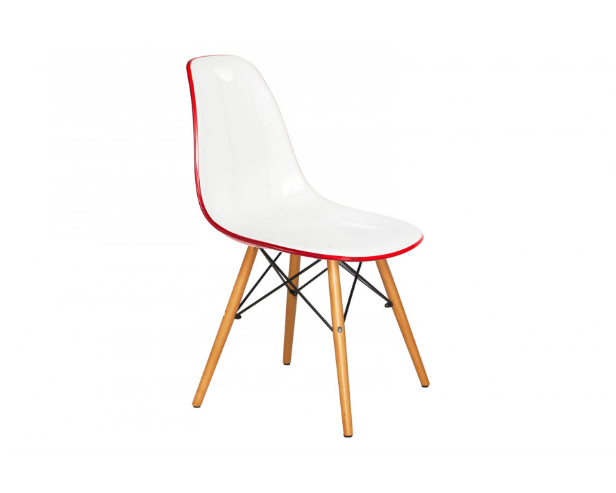 LeisureMod Dover Molded Side Chair - White Red