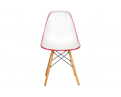 LeisureMod Dover Molded Side Chair (Set Of 2) - White Red