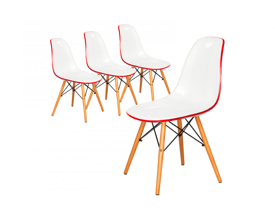 LeisureMod Dover Molded Side Chair (Set Of 4) - White Red