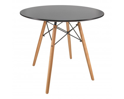 LeisureMod Dover Round Bistro Glass Top Dining Table with Natural Wood Eiffel Base