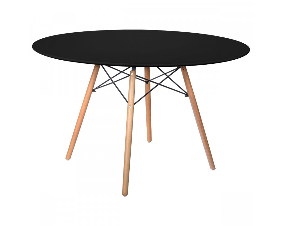 LeisureMod Dover Round Wooden Top Dining Table with Natural Wood Eiffel Base - Black