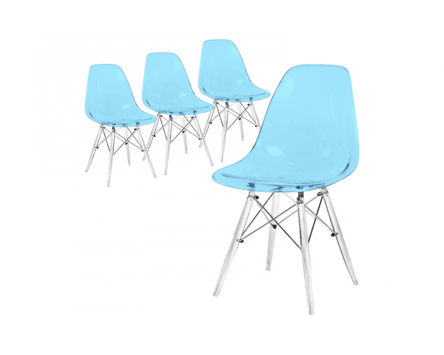 LeisureMod Dover Molded Side Chair With Acrylic Base (Set Of 4)