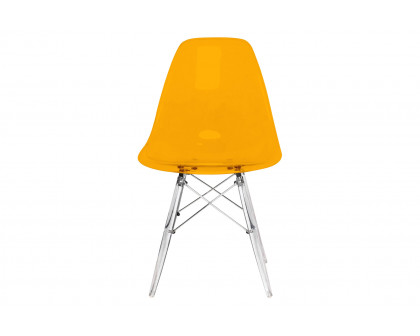 LeisureMod Dover Molded Side Chair With Acrylic Base - Transparent Orange