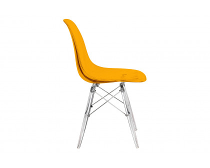 LeisureMod Dover Molded Side Chair With Acrylic Base - Transparent Orange