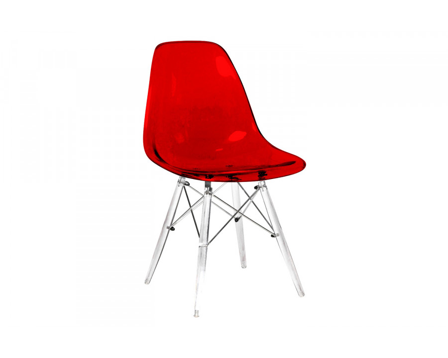 LeisureMod Dover Molded Side Chair with Acrylic Plastic Base - Transparent/Red