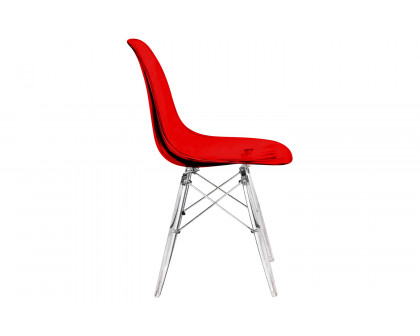 LeisureMod Dover Molded Side Chair with Acrylic Plastic Base - Transparent/Red