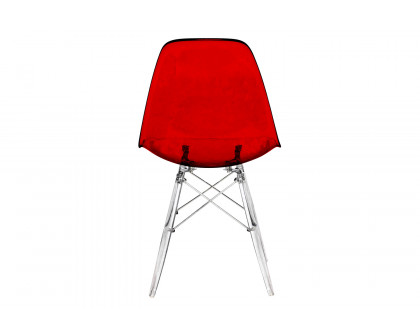 LeisureMod Dover Molded Side Chair with Acrylic Plastic Base - Transparent/Red