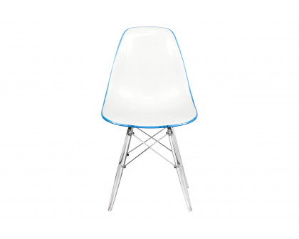 LeisureMod Dover Molded Side Chair With Acrylic Base - White Blue