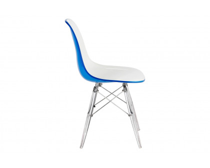 LeisureMod Dover Molded Side Chair With Acrylic Base - White Blue