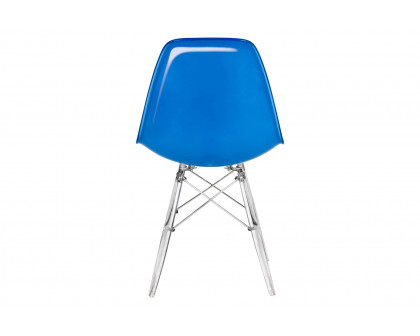 LeisureMod Dover Molded Side Chair With Acrylic Base - White Blue