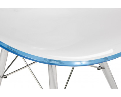 LeisureMod Dover Molded Side Chair With Acrylic Base - White Blue