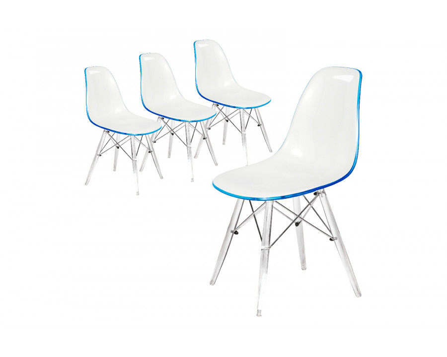 LeisureMod Dover Molded Side Chair With Acrylic Base (Set Of 4) - White Blue