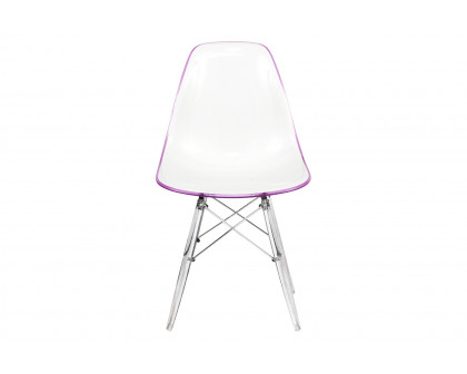 LeisureMod Dover Molded Side Chair With Acrylic Base - White Purple