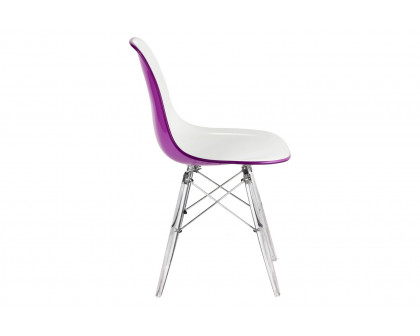 LeisureMod Dover Molded Side Chair With Acrylic Base - White Purple