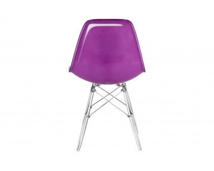 LeisureMod Dover Molded Side Chair With Acrylic Base - White Purple