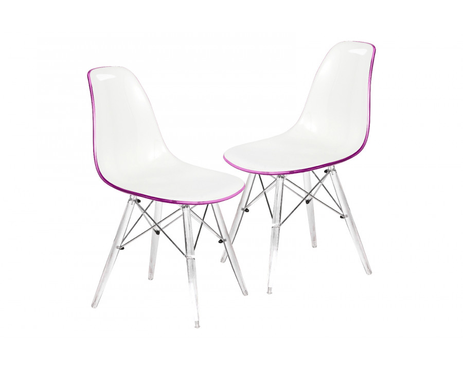 LeisureMod Dover Molded Side Chair With Acrylic Base (Set Of 2) - White Purple