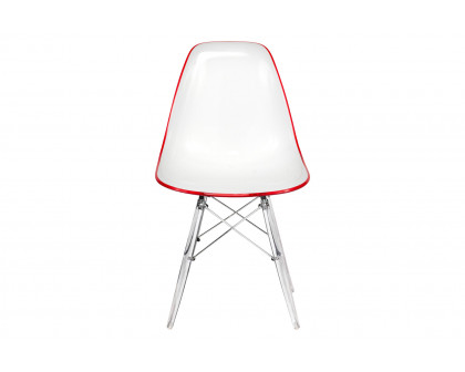 LeisureMod Dover Molded Side Chair With Acrylic Base - White Red