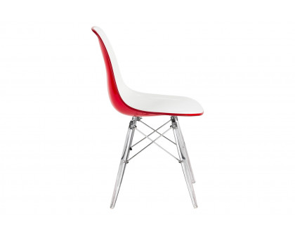 LeisureMod Dover Molded Side Chair With Acrylic Base - White Red