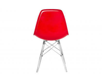 LeisureMod Dover Molded Side Chair With Acrylic Base - White Red