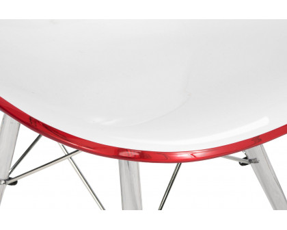 LeisureMod Dover Molded Side Chair With Acrylic Base - White Red