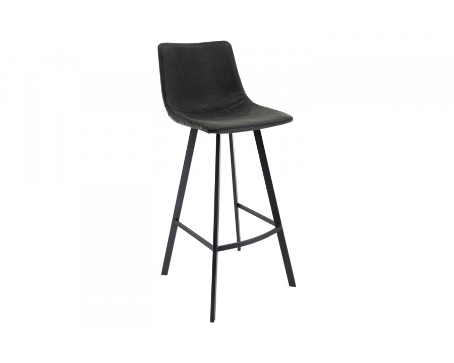 LeisureMod Elland Modern Upholstered Leather Bar Stool with Iron Legs and Footrest - Charcoal/Black