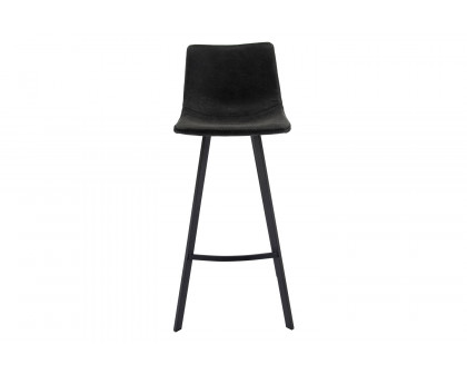 LeisureMod Elland Modern Upholstered Leather Bar Stool with Iron Legs and Footrest - Charcoal/Black