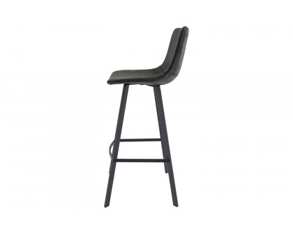 LeisureMod Elland Modern Upholstered Leather Bar Stool with Iron Legs and Footrest - Charcoal/Black