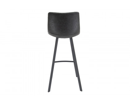 LeisureMod Elland Modern Upholstered Leather Bar Stool with Iron Legs and Footrest - Charcoal/Black