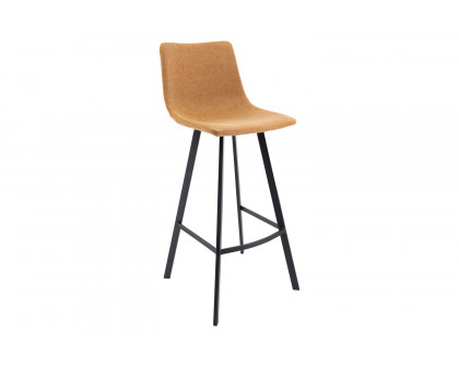 LeisureMod Elland Modern Upholstered Leather Bar Stool with Iron Legs and Footrest