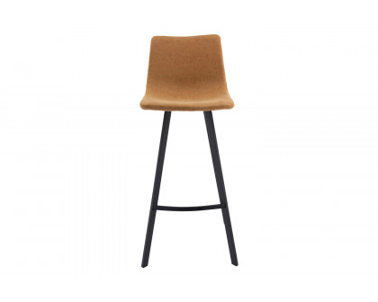 LeisureMod Elland Modern Upholstered Leather Bar Stool with Iron Legs and Footrest - Light Brown