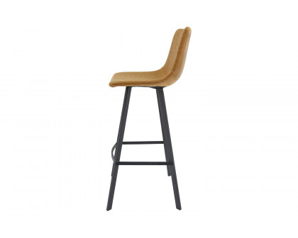 LeisureMod Elland Modern Upholstered Leather Bar Stool with Iron Legs and Footrest - Light Brown