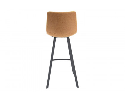 LeisureMod Elland Modern Upholstered Leather Bar Stool with Iron Legs and Footrest - Light Brown